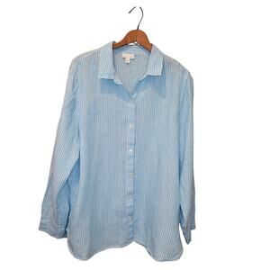 J Jill Love Linen Womens Striped Long Sleeve Button Down Shirt Large Preppy